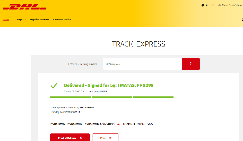 DHL China to the United States 3 days delivery